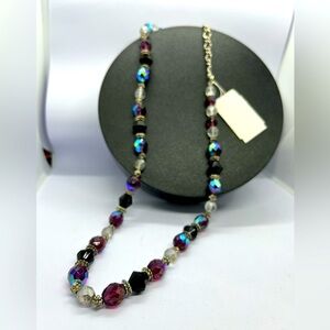 Elegant Crystal Bead Necklace – Purple, Black & Silver